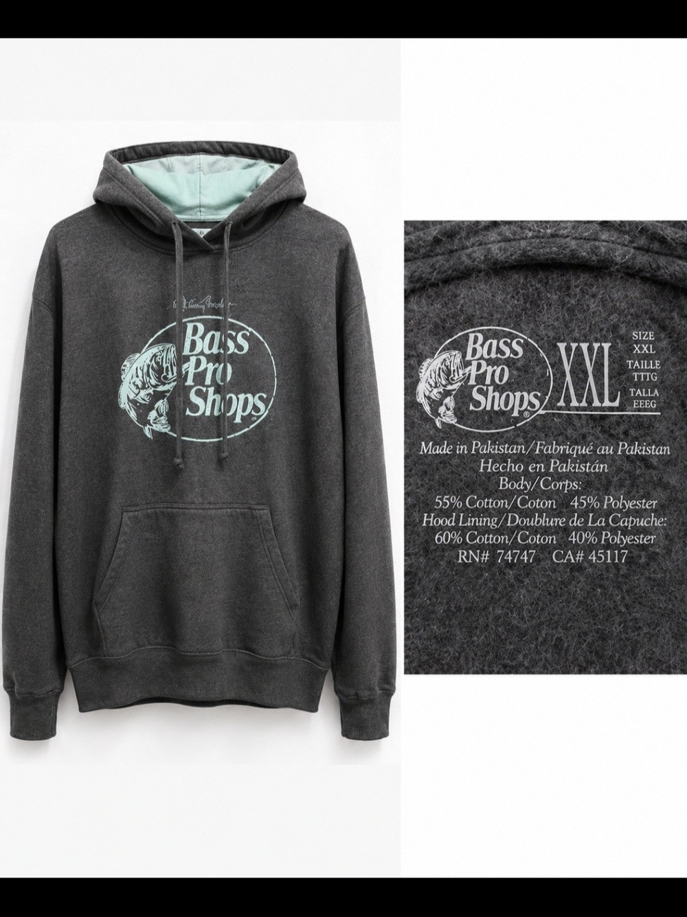 Bass Pro Shops Charcoal Pullover Hoodie with Mint Logo